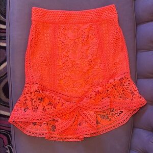 Alice + Olivia flounced lace skirt neon coral